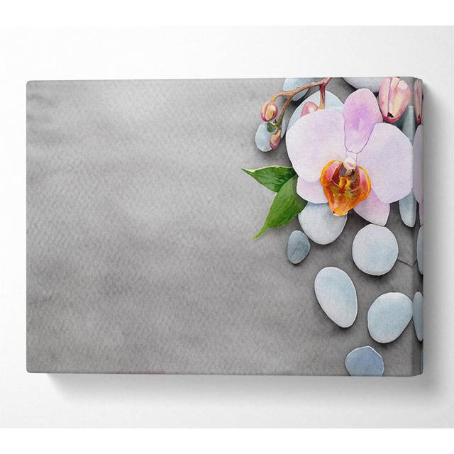 Orchid Beauty Zen Stones Canvas Watercolour - White;Grey;Pink (50.8cm H x 81.3cm W x 10cm D)