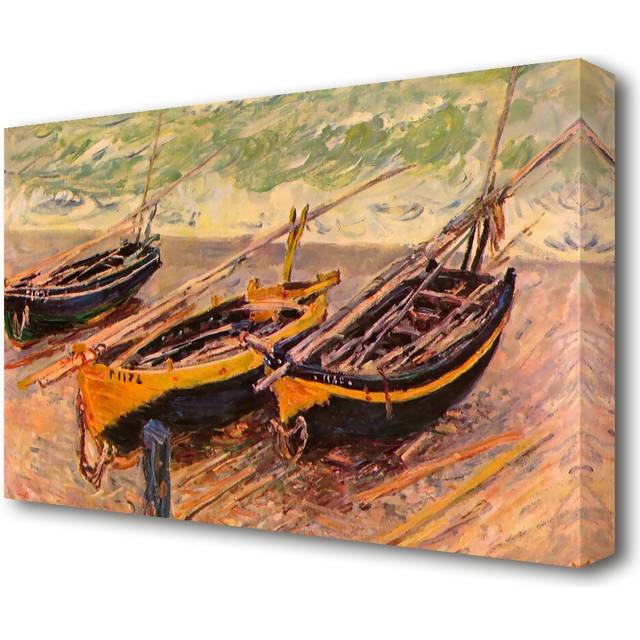 Dock of Etretat (Three Fishing Boats) by Claude Monet - Wrapped Canvas Painting Print (50.8 cm H x 81.3 cm W)