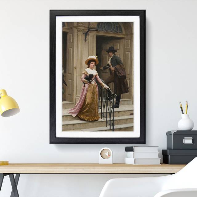 XX-A-3435X My Next-Door Neighbour by Edmund Leighton - Picture Frame Painting - Black Framed (36cm H x 27cm W x 2cm D)
