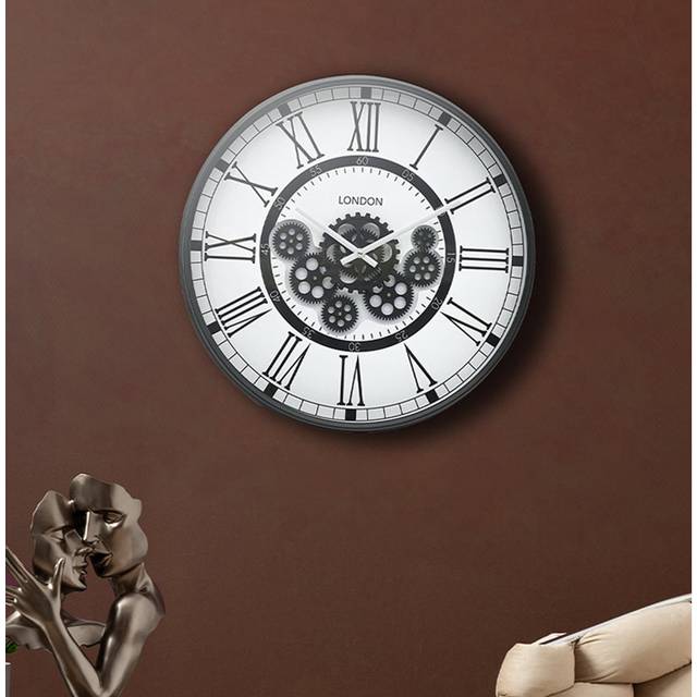 Round Gear Wall Clock for Living Room, Wall Clock for Bedroom Decor - White (53.5cm W X 53.5cm H X 8cm D)