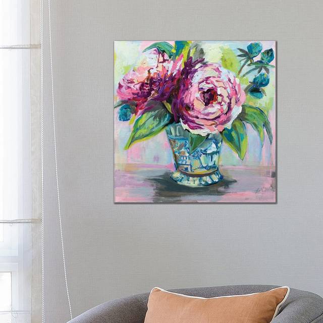 Pink Peonies I by Jeanette Vertentes - Wrapped Canvas Graphic Art (66.04 cm H x 66.04 cm W)
