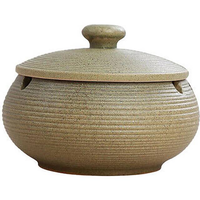 Ceramic Ashtray with Windproof Lid for Indoor Outdoor -Green