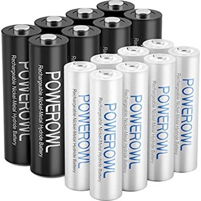 16 x AA AAA Rechargeable Batteries Set, POWEROWL Pre-Charged 1.2V Ni-MH Batteries (8 x 2800mAh AA Batteries & 8 X 1000mAh AAA Batteries)