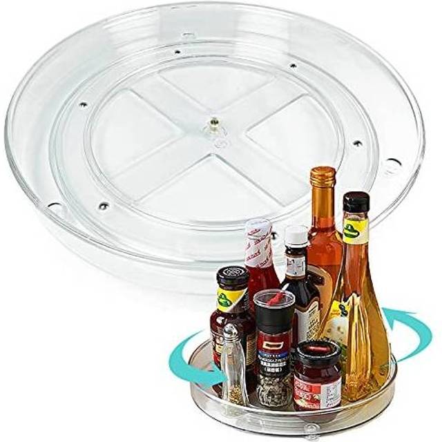 Lazy Susan Turntable Cupboard Organizer, Kitchen Rotating Spice Rack, Non-Slip Condiment Holder, Pantry Plastic Storage Tray Organiser (Transpare