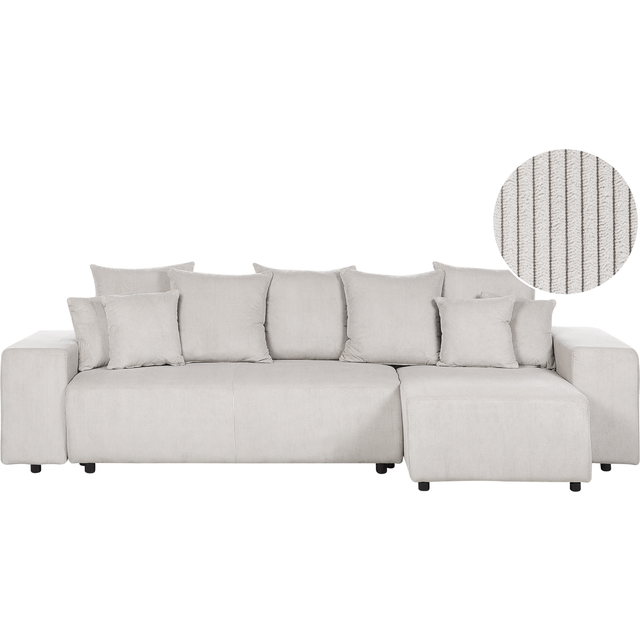 Left Hand Jumbo Cord Corner Sofa Bed with Storage Light Beige LUSPA
