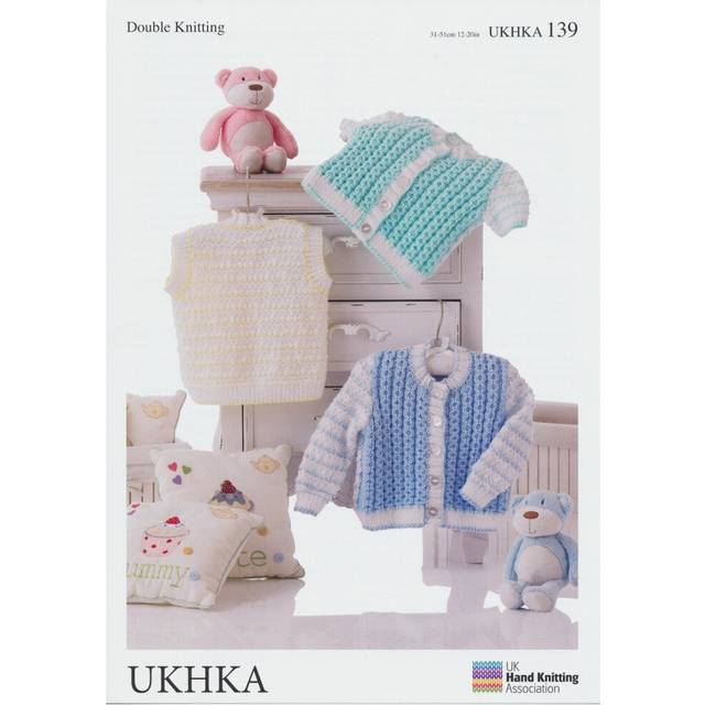 UKHKA 139 DK Knitting Pattern Baby Cardigans & Waistcoat