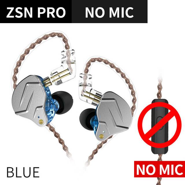 (a-Blue No MIC) KZ ZSN Pro Metal Headset 1BA+1DD Hybrid Technology Wired Headphones With Microphone In-Ear Monitor Sport HiFi Earbuds Earphone