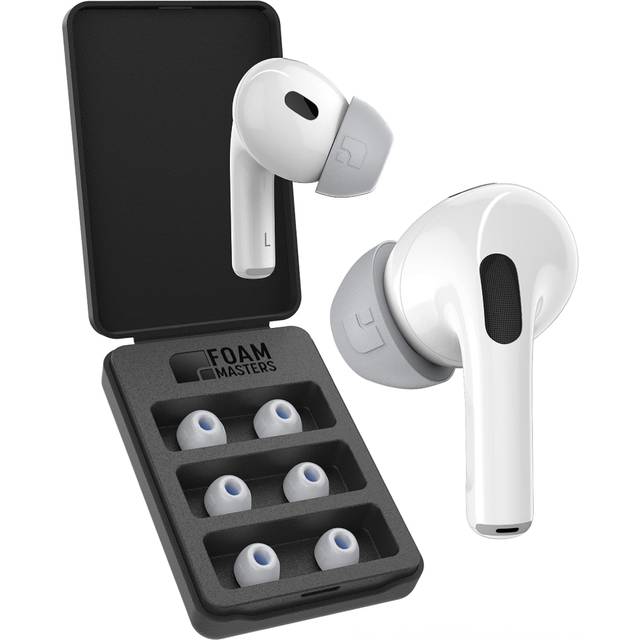 Foam Masters Minnesskum öronspetsar för AirPods Pro 1:a och 2:a generationen | 3 par | Ny version 4.0 – Black Magic | Bekväm | Säker | Bättre brusreducering | Ersättningspinnar (blandade S/M/L, grå)