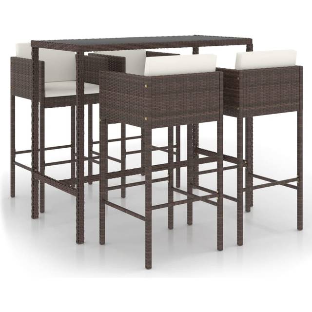 5 Piece Garden Bar Set with Cushions Poly Rattan Brown vidaXL