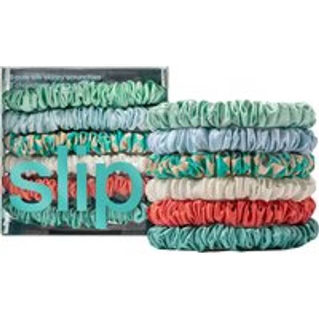 Slip Womens White/green/orange Skinny Elasticated Silk Scrunchies Pack of Six - White/Green/Orange