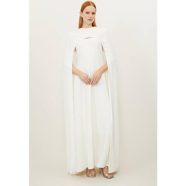 Petite Premium Bonded Crepe Detachable Cape Maxi Dress - Ivory