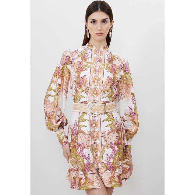 Mirrored Viscose Linen Mini Dress - Floral