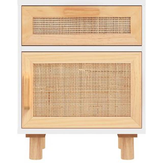 Vidaxl Bedside Cabinet White Solid Wood Pine And Natural Rattan - One Size