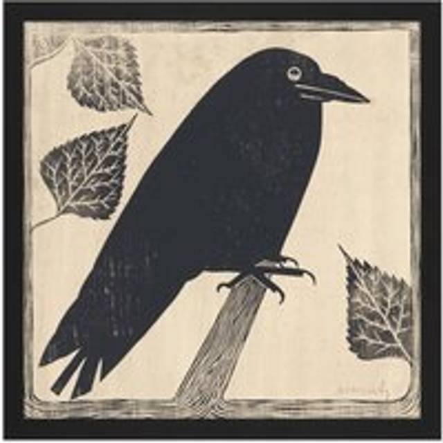 Wall Art Print Samuel Jessurun De Mesquita Picture Of A Crow Square Framed Picture 16X16 Inch - Black - W16 inch x H16 inch