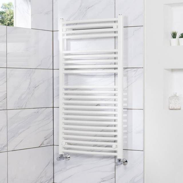Fjord 1100 x 600mm Curved White Heated Towel Rail