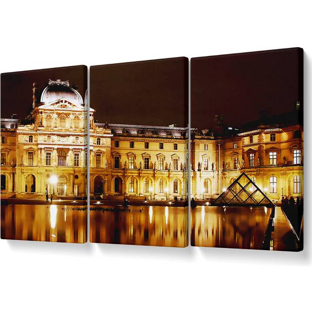 Paris the Louvre Lights at Night - 3 Piece Wrapped Canvas Graphic Art (81.3cm H x 163cm W)