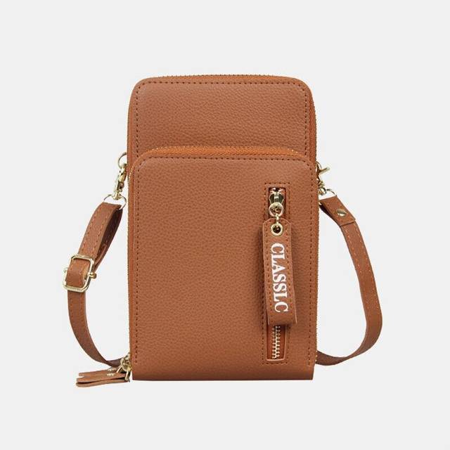 (Brown) Women 3 Card Slots 6.5 Inch Solid Phone Crossbody Bag Shoulder Bag