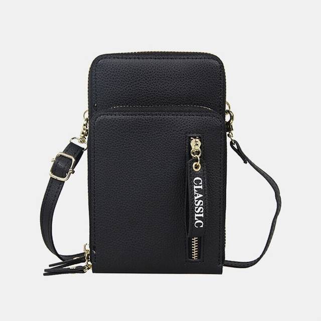 (Black) Women 3 Card Slots 6.5 Inch Solid Phone Crossbody Bag Shoulder Bag