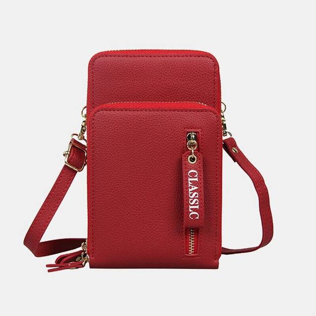 (Red) Women 3 Card Slots 6.5 Inch Solid Phone Crossbody Bag Shoulder Bag