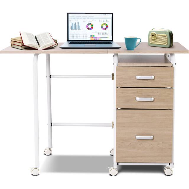 Folding computer desk wheeled pc laptop table writing workstation-natural
