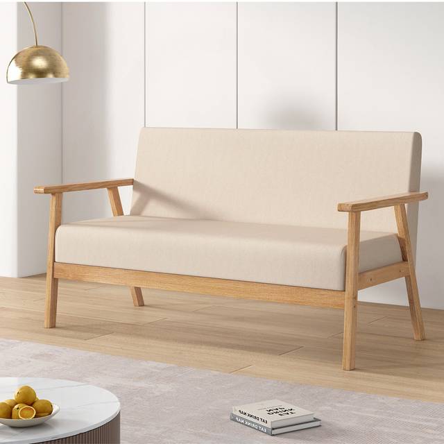 Mcc Direct - 3 Seater Sofa, Armchair Modern Wooden Linen Fabric Sofa Upholstered Comfortable Padded Seat for Home Office, Couch Reception Bedroom