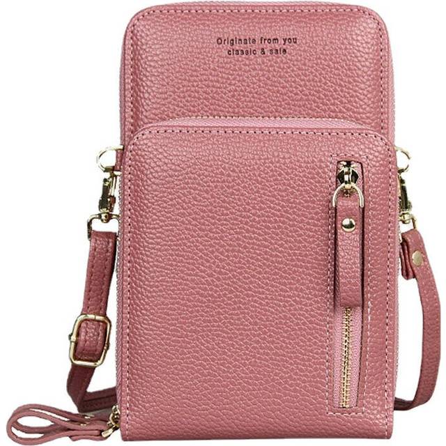(Pink) Women 8 Card Slots Solid Casual Phone Bag Crossbody Shoulder Bag