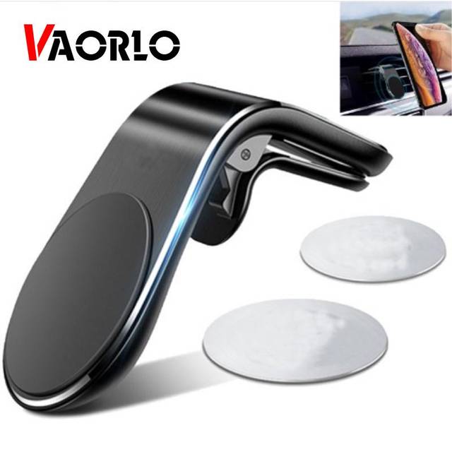 VAORLO Metal Magnetical Car Phone Holder Mini Air Vent Clip Mount Magnet Mobile Stand For iPhone XS Max for Xiaomi Smartphone in Car black