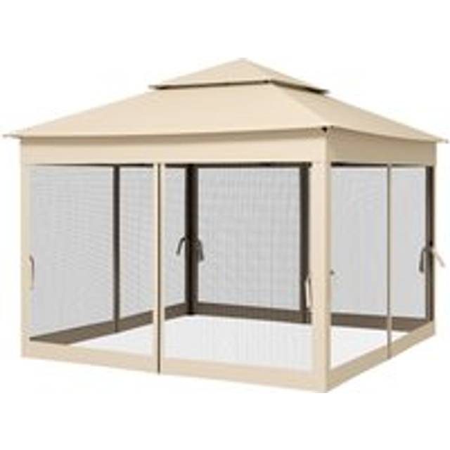 Outsunny 3 X 3(m) Pop Up Gazebo, Double-roof Garden Tent With Netting And Carry Bag, Party Event Shelter For Outdoor Patio, Cream White