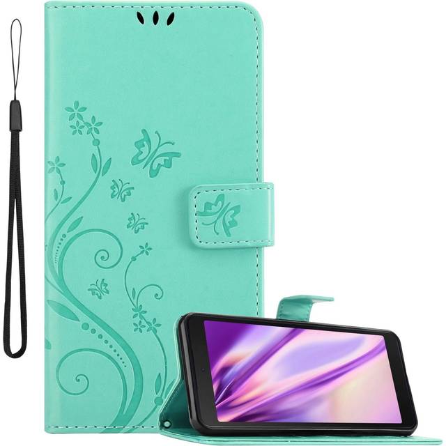 (FLORAL TURQUOISE) Cadorabo Flower Case for Samsung Galaxy XCover 5 Cover Book Wallet Protection PU Leather Flip Etui magnetic closure