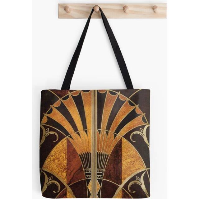 Tote Bags Art nouveau, art deco, vintage,elegant,chic,pattern,gold,wood,black,bronze,silver,beige Grocery for School Library Gym