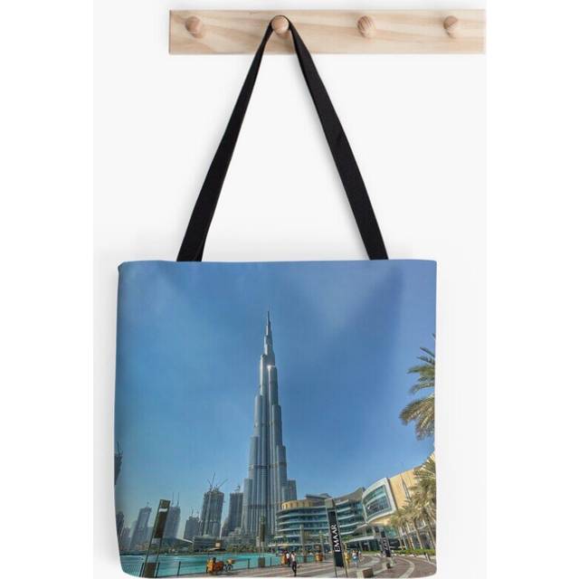 Tote Bags Dubai, Burj khalifa photograph Grocery for School Library Gym