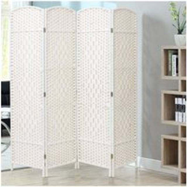 Folding Solid Wood Room Divider Privacy Screen for Home - White - One Size