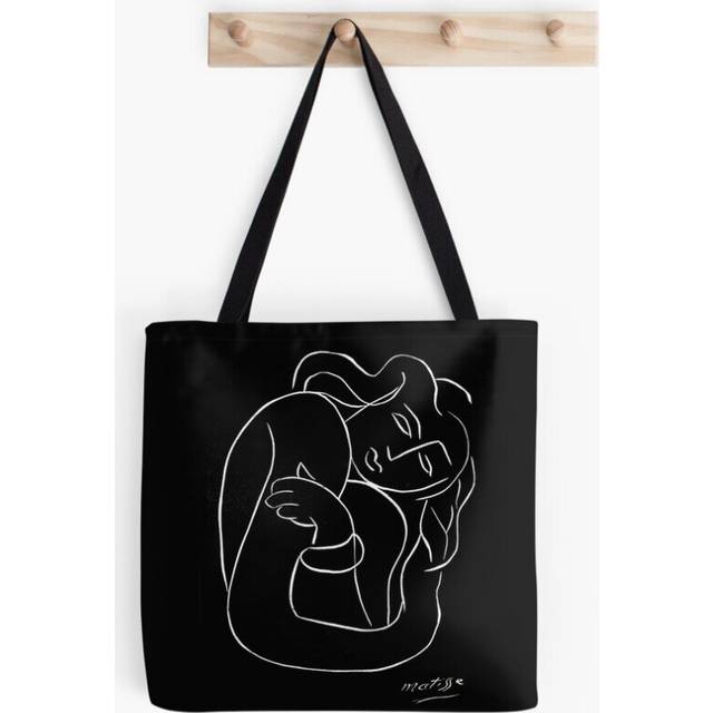Tote Bags TAHITIAN LADY : Vintage Matisse Black and White Painting Print Grocery for School Library Gym