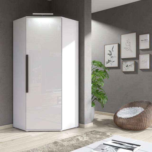 Modern White High Gloss & Matt Corner Wardrobe Bedroom Closet Sotrage With led Light Clifton 14 - Furneo
