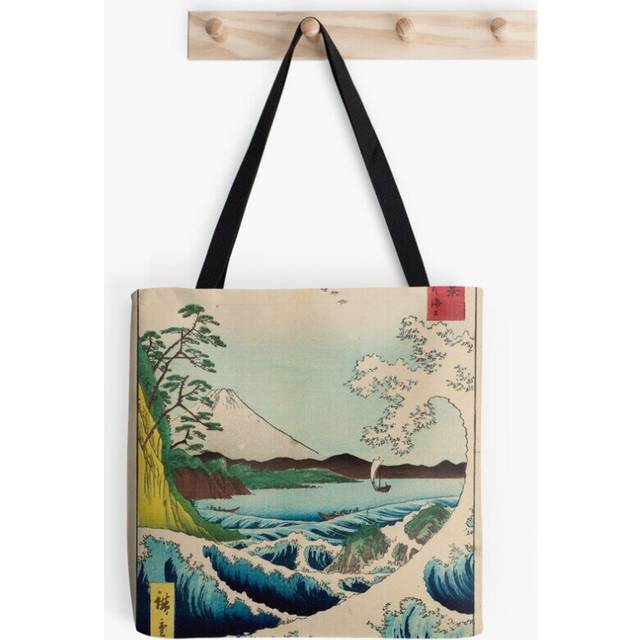 Tote Bags Hiroshige, Utagawa (1797-1858) - Mount Fuji and waves - Japanese woodblock Grocery for School Library Gym