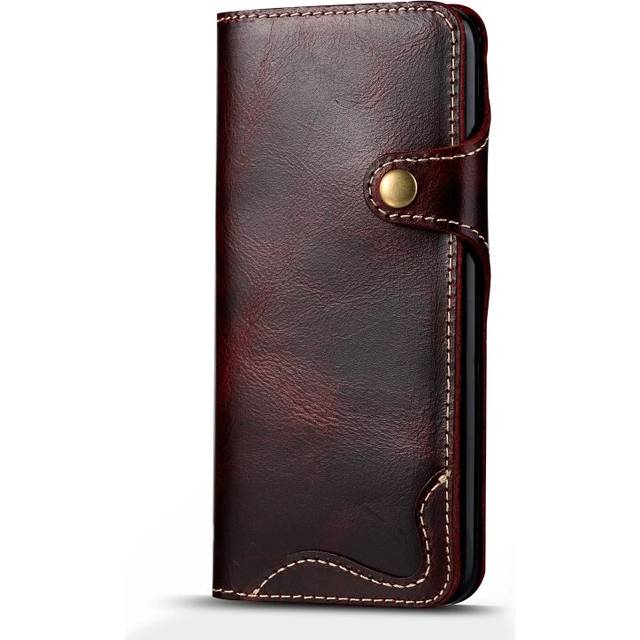 For Galaxy S8 Denior Oil Wax Cowhide Magnetic Button Horizontal Flip Leather Case with Card Slots & Wallet(Dark Red)
