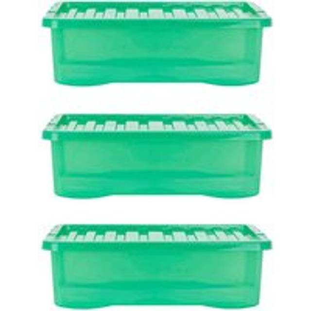Wham Crystal 32L Storage Box and Lid Set Of 3 - Tint Leprechaun Green, Green