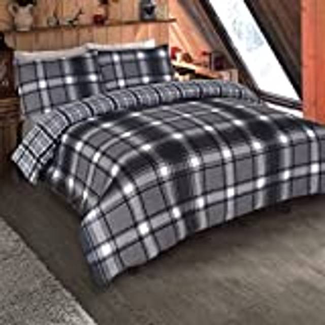 Dreamscene Aspen Brushed Cotton Check Tartan Duvet Cover Bedding Set - Grey - Single