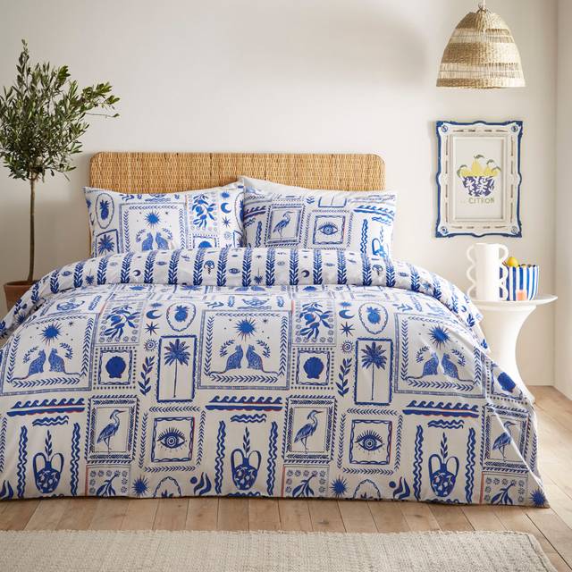 furn. Frieze King Size Blue Abstract Duvet Cover Set