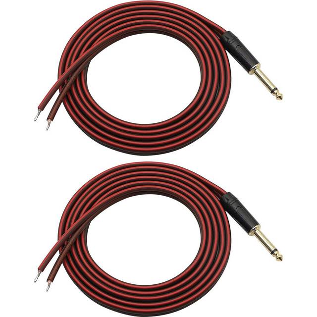 2X 1/4 to Speaker Wire,Audio Cable to 6.35mm Male Mono Adapter Open End Gold-Plated OFC HiFi Speaker