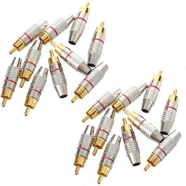 Adapter Audio Coaxial Cable Connector RCA Plug Seamless 20 Pcs