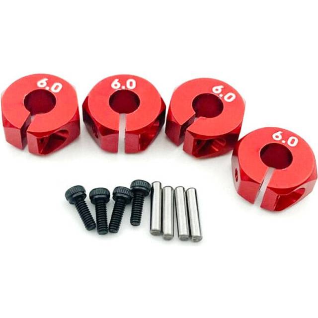 (6mm red) 4 Pcs Aluminum 5/6/7mm Wheel Hex 12mm Drive Hubs With Pins Screws For RC Car Crawler Trucks HSP HPI Tamiya Traxxas Slash