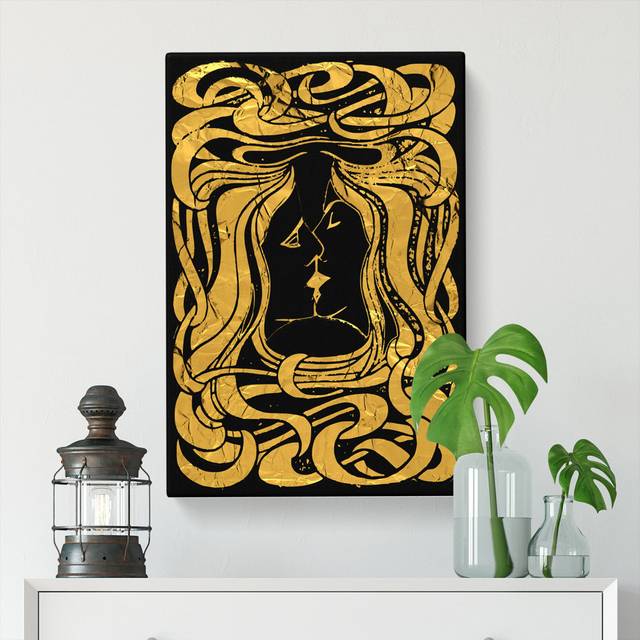 Black Gold Two Lovers - Wrapped Canvas Graphic Art (50cm H x 35cm W x 3cm D)