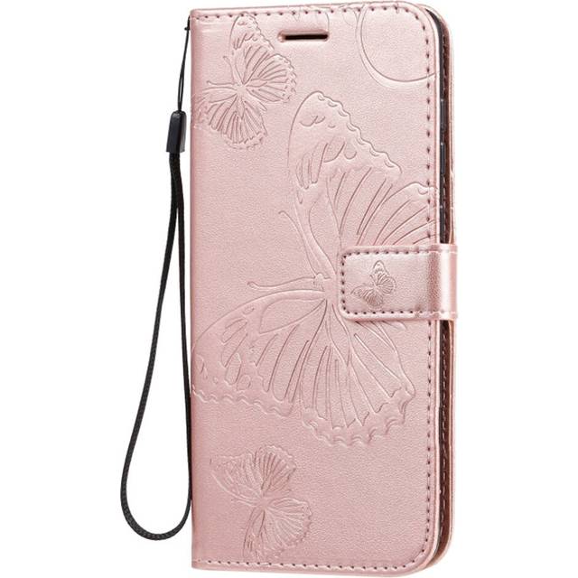 For Galaxy A71 Pressed Printing Butterfly Pattern Horizontal Flip PU Leather Case with Holder & Card Slots & Wallet & Lanyard(Rose Gold)