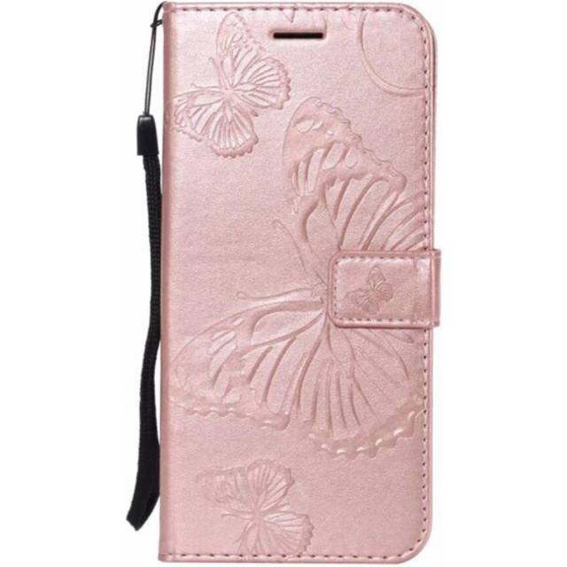 For Huawei P8 Pressed Printing Butterfly Pattern Horizontal Flip PU Leather Case with Holder & Card Slots & Wallet & Lanyard(Rose Gold)