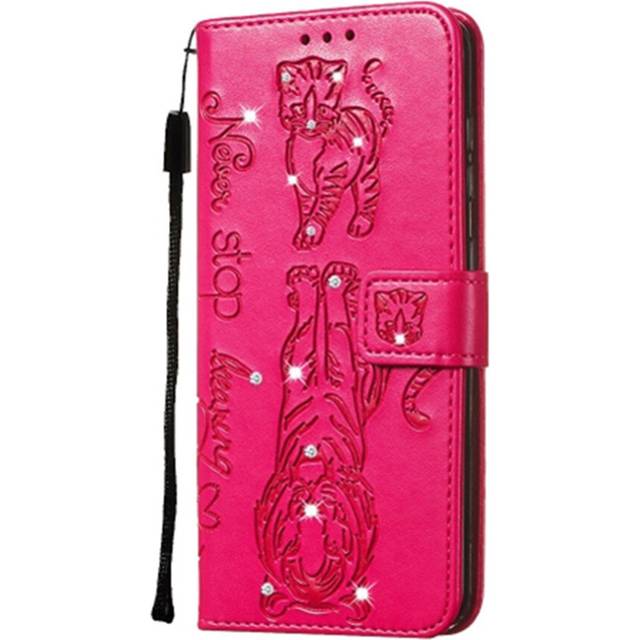 For Galaxy M40 / A60 Diamond Encrusted Pressed Printing Cat and Tiger Pattern Horizontal Flip PU Leather Case with Holder & Card Slots & Wallet(Rose R