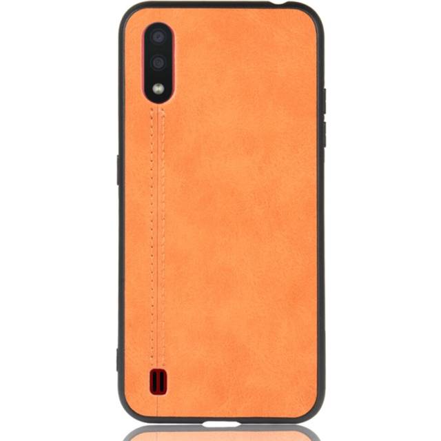 2 Pcs For Galaxy A01 Shockproof Sewing Cow Pattern Skin PC + PU + TPU Case(Orange)