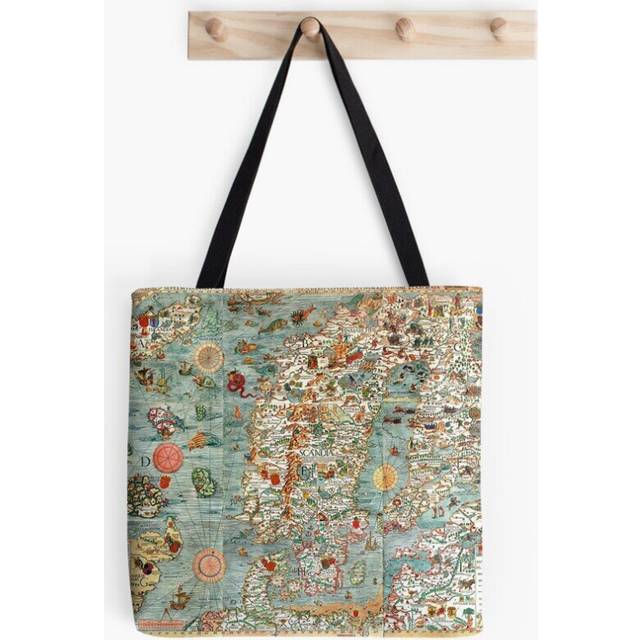 Tote Bags Carta Marina, map of Scandinavia by Olaus Magnus - 1539 Grocery for School Library Gym