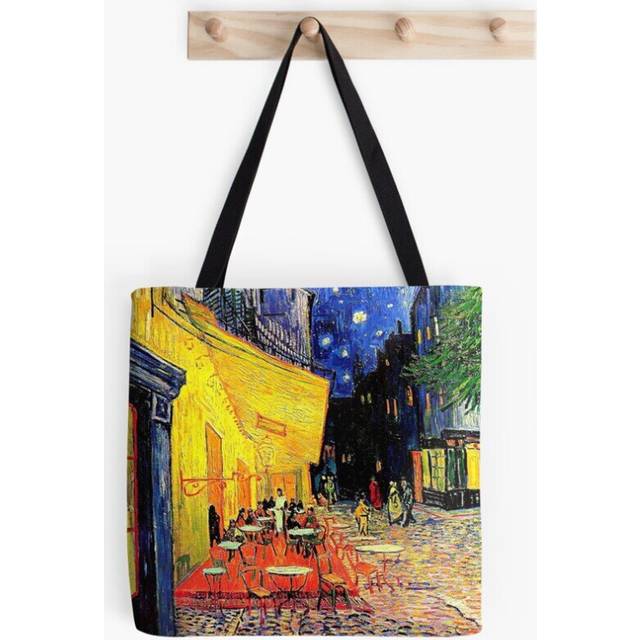 Tote Bags The Cafe Terrace on the Place du Forum' by Vincent van Gogh 'Cafe Terrace at Night' Grocery for School Library Gym