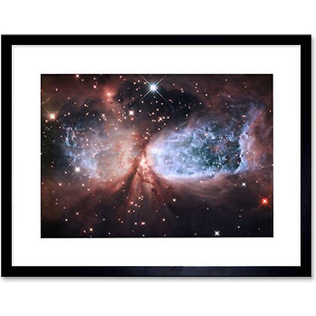 Wall Art Print Hubble Space Astronomy Bipolar Stellar Nursery Region S106 Nebula Forms Celestial Angel Wings In Bright Pink Red Blue Artwork Framed 9X - Black - W7 inch x H9 inch